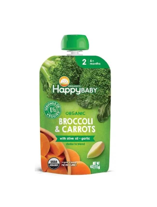Happy Family Organics Savory Blend Stage 2 Broccoli and Carrots with Olive Oil and Garlic - 113g