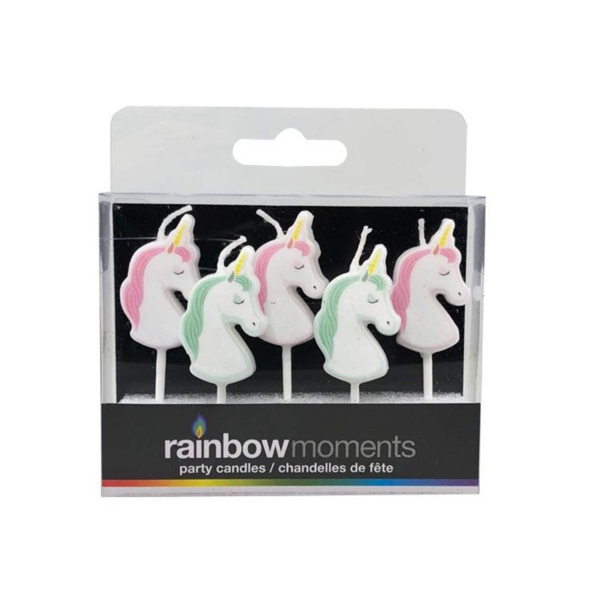 Rainbow Moments Unicorn Shape Party Candles - Set of 5