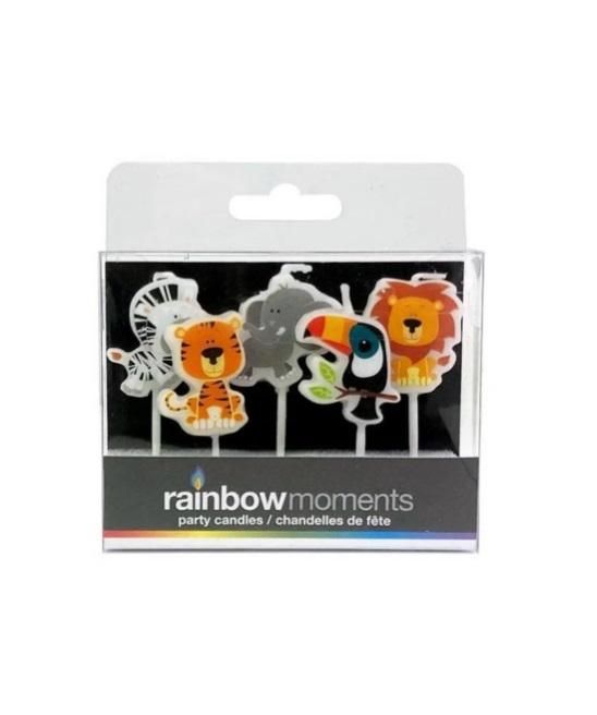 Rainbow Moments Jungle Animals Shape Party Candles - Set of 5