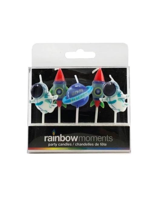 Rainbow Moments Space Shape Party Candles - Set of 5