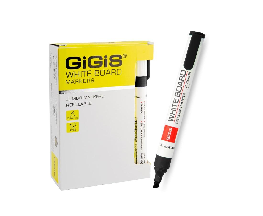 GIGIS White Board Marker, Bullet Tip, Black - Pack of 12