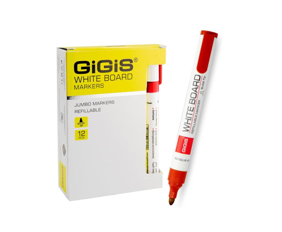GIGIS White Board Marker, Bullet Tip, Red - Pack of 12