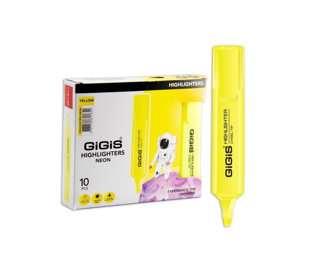 GIGIS Highlighter, Neon Yellow - Pack of 10