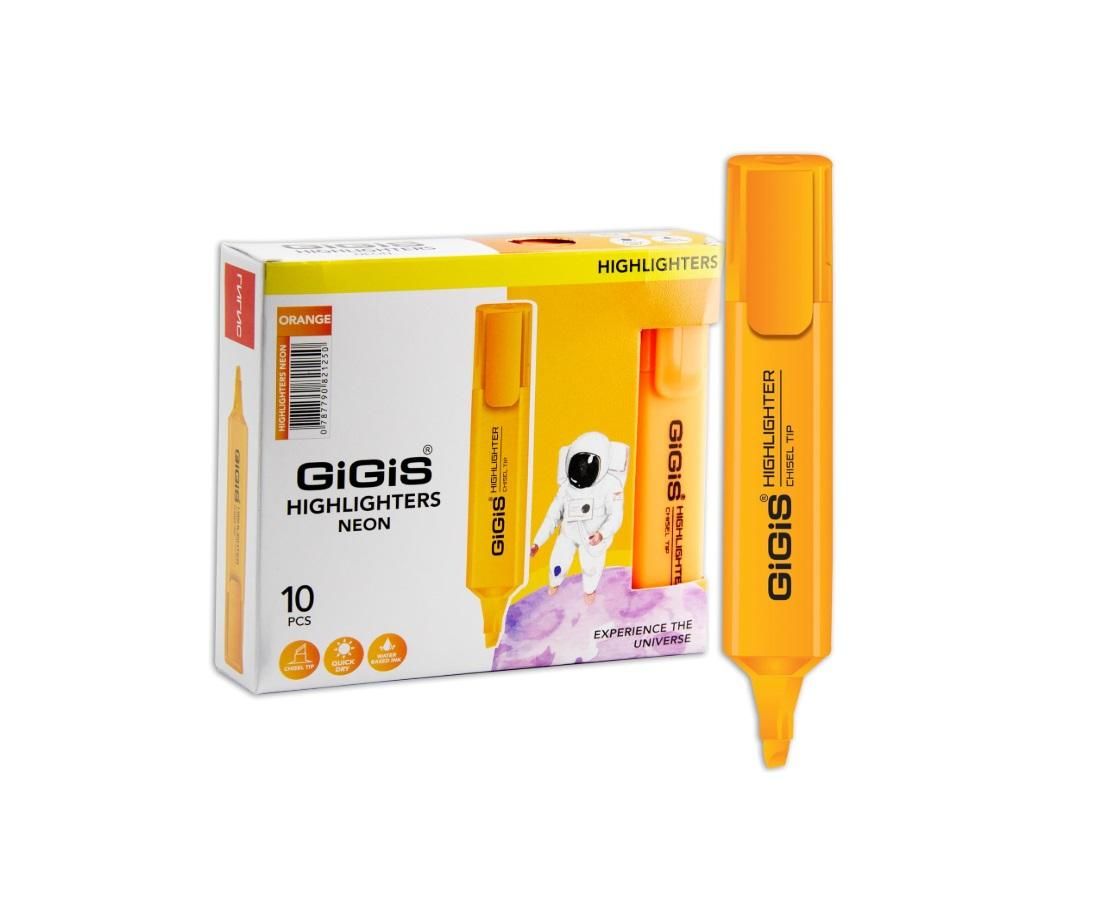 GIGIS Highlighter, Neon Orange - Pack of 10