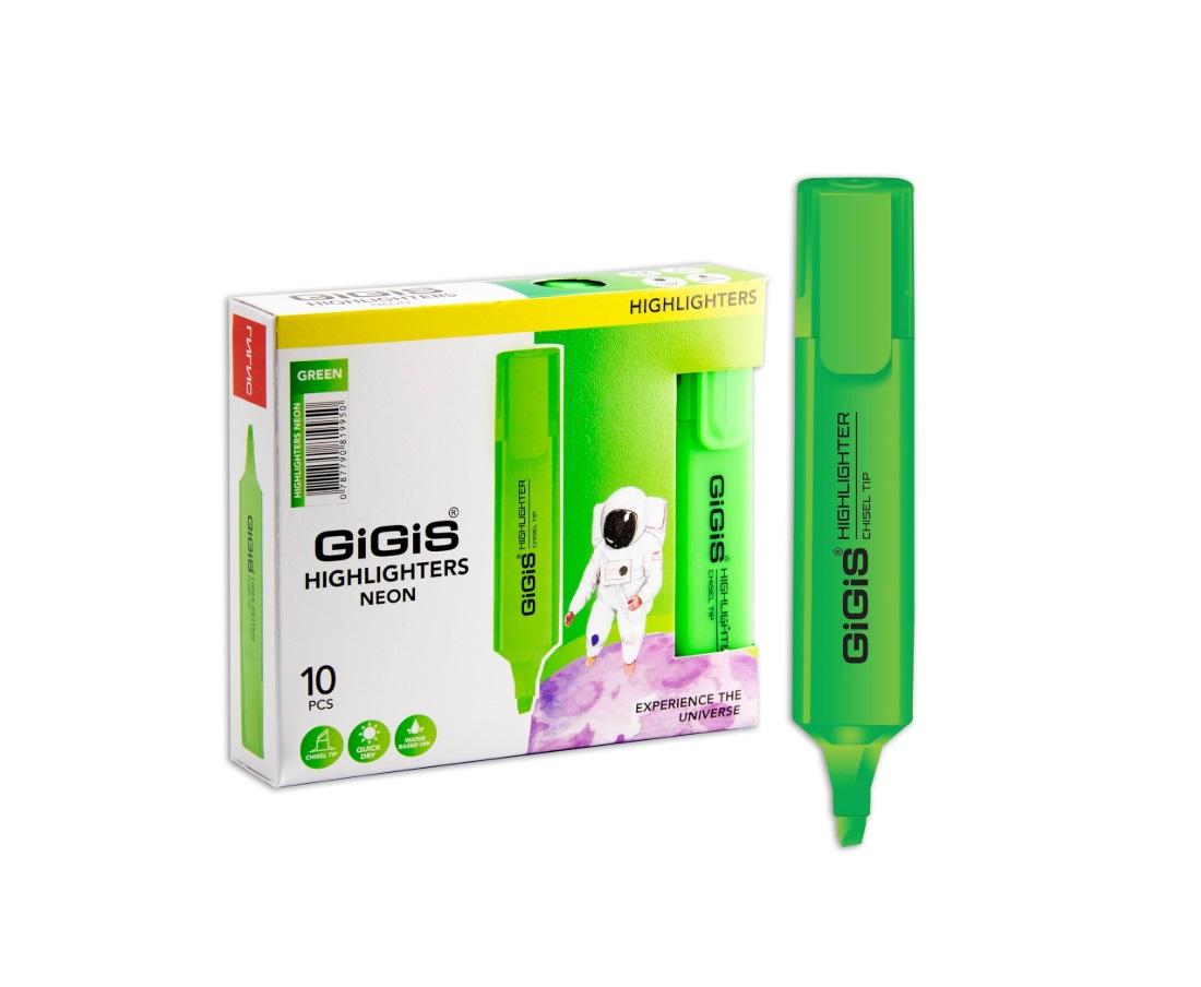 GIGIS Highlighter, Neon Green - Pack of 10