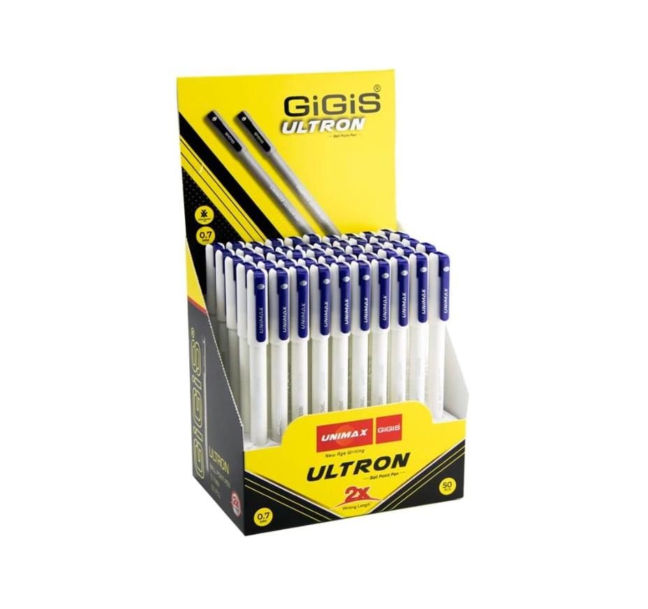 GIGIS Unimax Ultron 2X, .07 mm Ballpen, Blue - Pack of 50