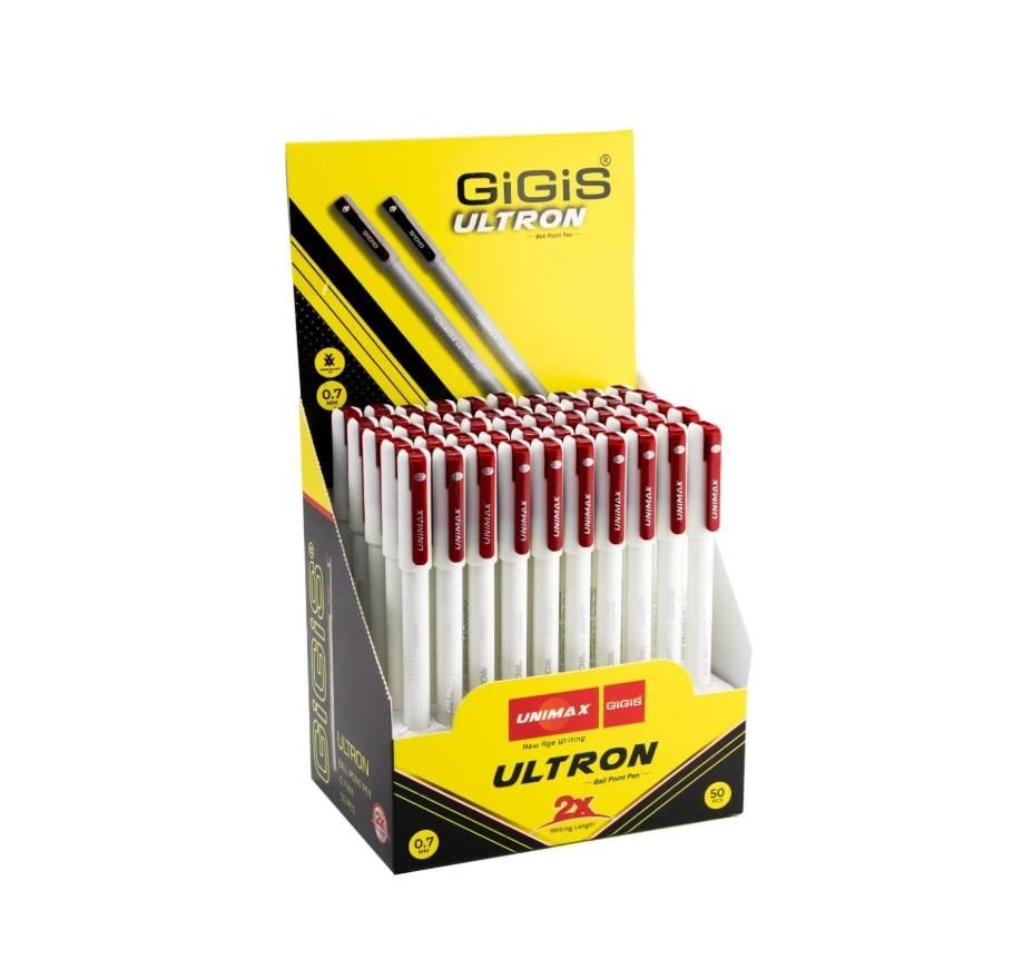 GIGIS Unimax Ultron 2X, .07 mm Ballpen, Red - Pack of 50