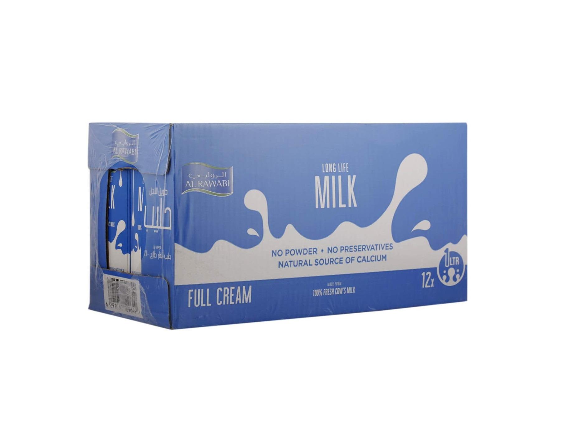Al Rawabi Full Fat UHT Milk - 1 Liter (Pack of 12)