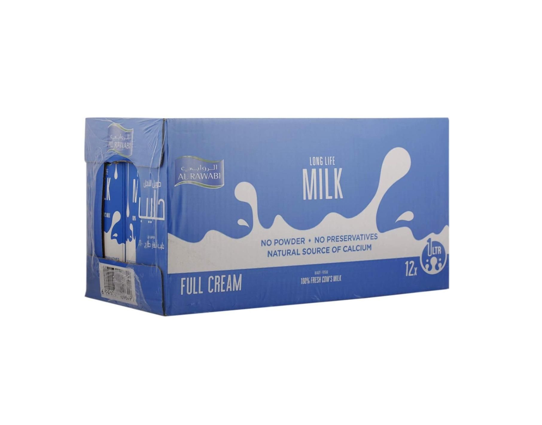 Al Rawabi Full Fat UHT Milk - 1 Liter (Pack of 12)