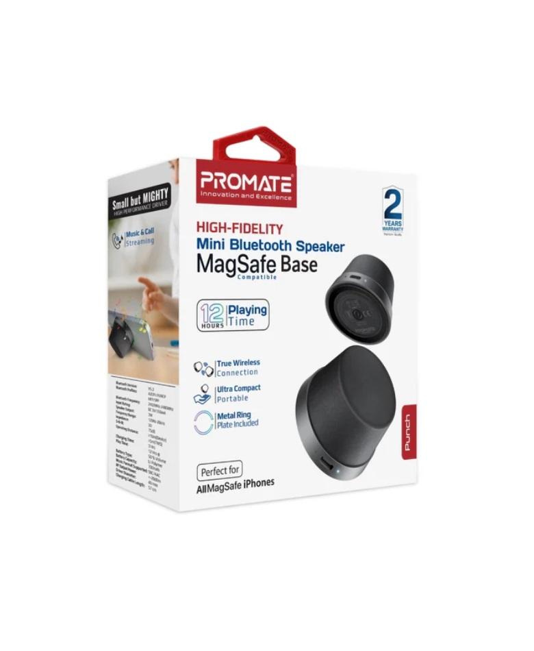 Promate Punch High-Fidelity Mini Bluetooth Speaker with MagSafe Compatible Base, Black