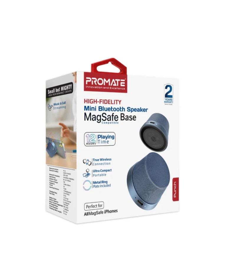 Promate Punch High-Fidelity Mini Bluetooth Speaker with MagSafe Compatible Base, Navy