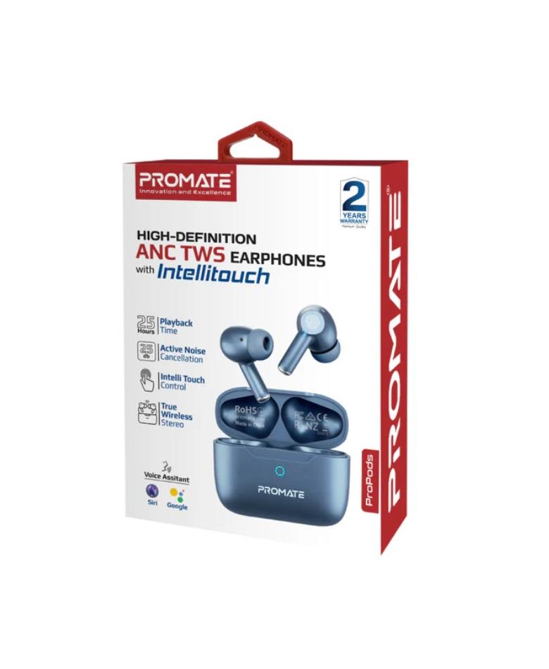 Promate ProPods High-Definition ANC TWS Earphones with intellitouch, Blue