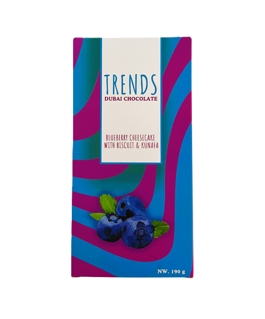 Trends Dubai Chocolate, Blueberry Cheesecake with Biscuits & Kunafa - 190g