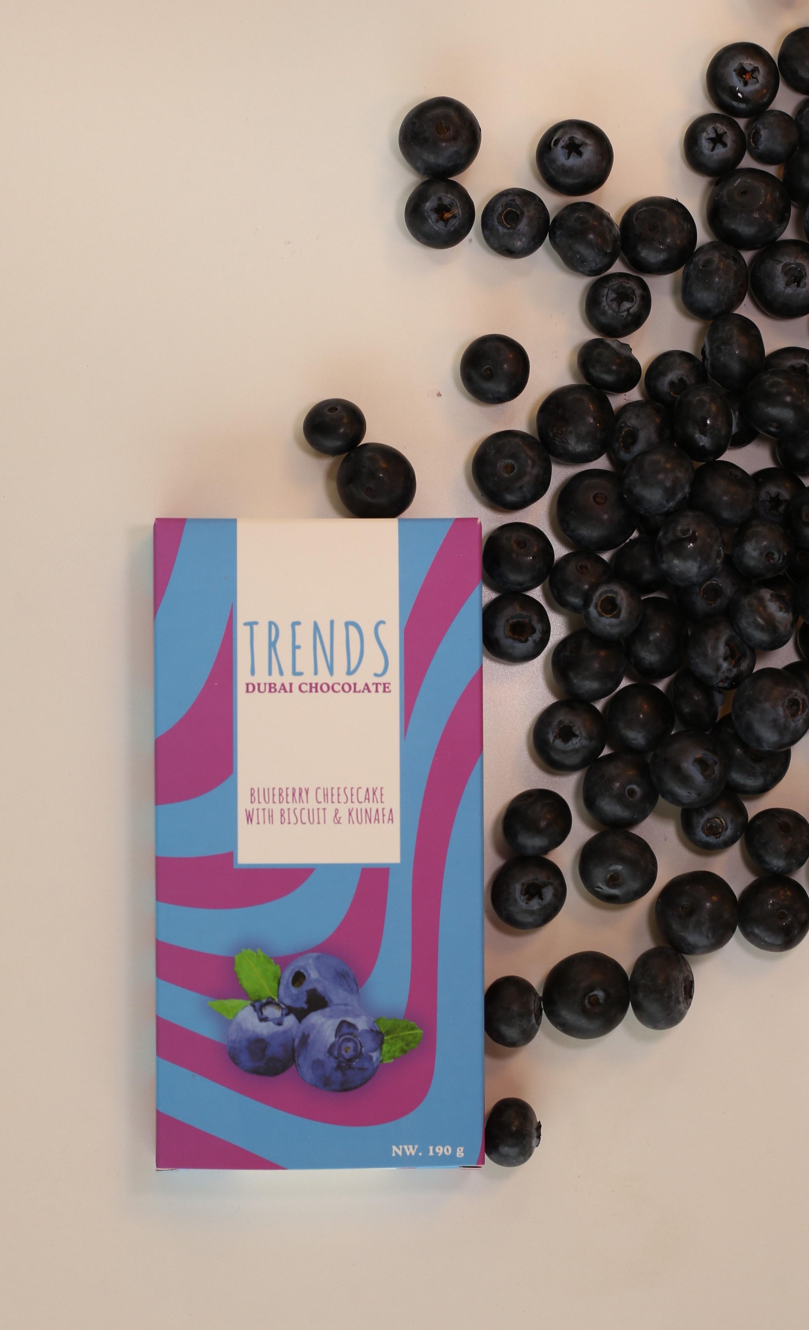 Trends Dubai Chocolate, Blueberry Cheesecake with Biscuits & Kunafa - 190g