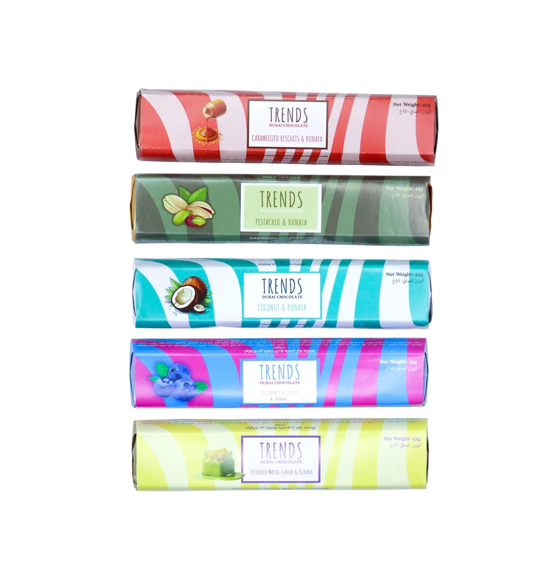 Trends Dubai Chocolate, Assorted Flavours - 45g (Pack of 5)