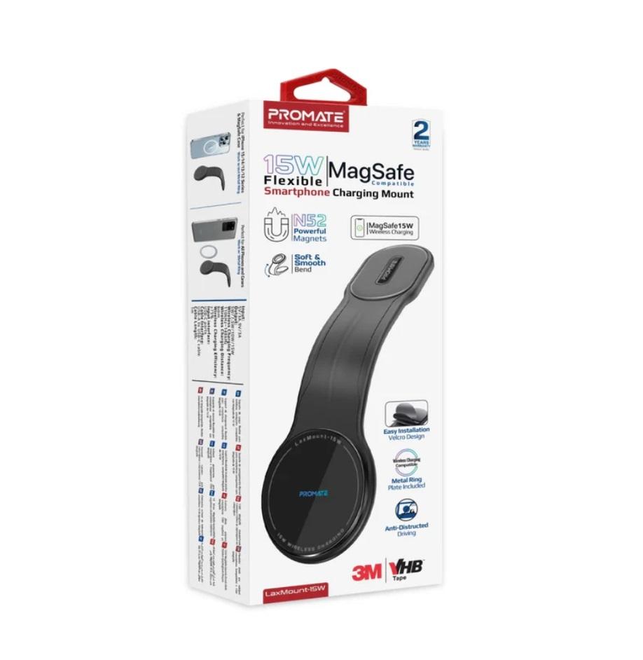 Promate LaxMount-15W MagSafe Compatible Flexible Smartphone Charging Mount