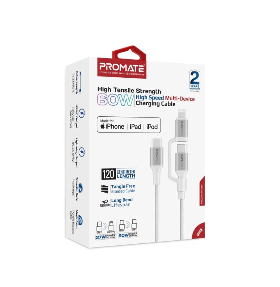 Promate PowerLink-CCi, High Tensile Strength 60W High-Speed Multi-Device Charging Cable, White