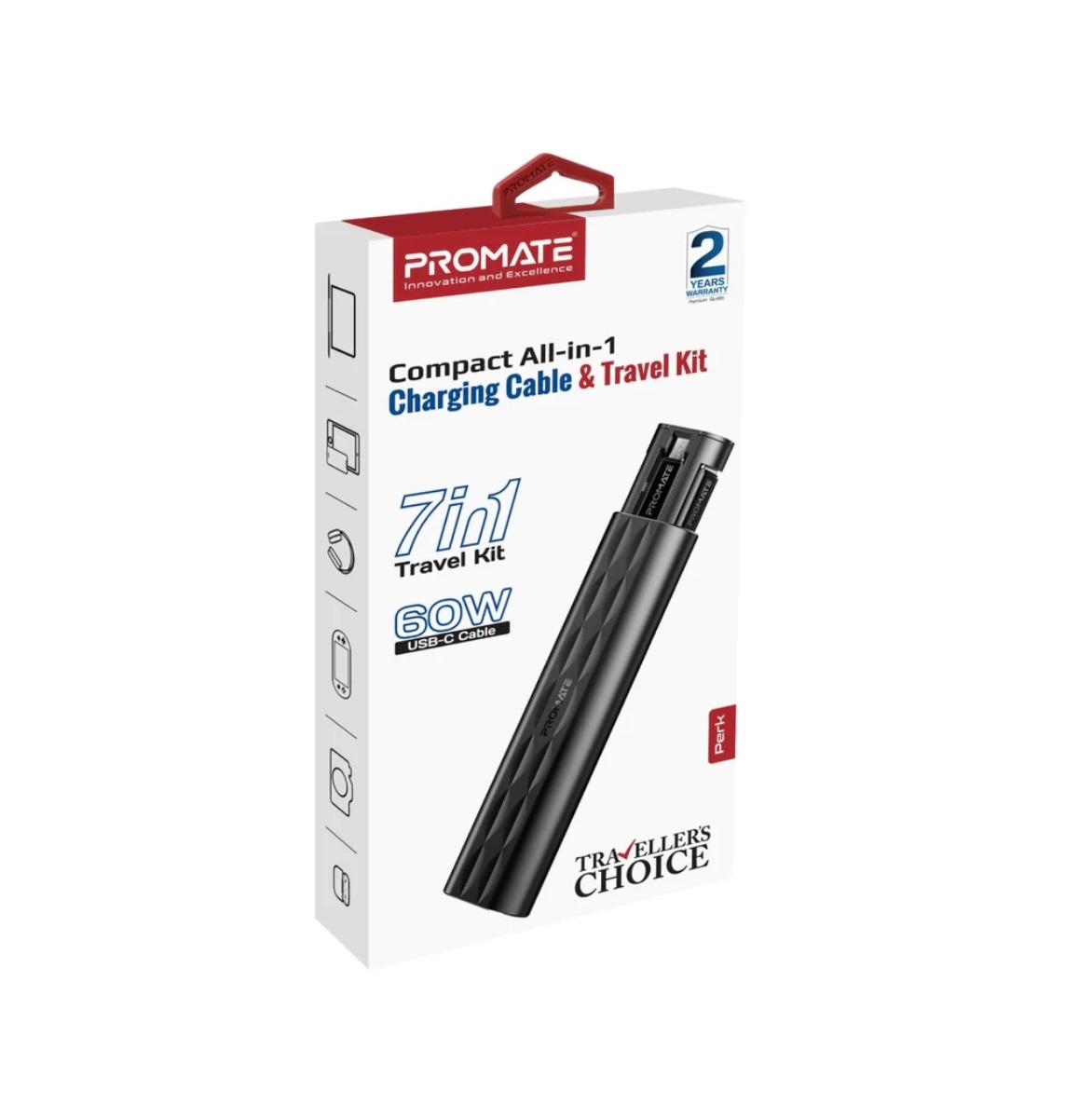 Promate PERK, Compact All in 1 Charging Cable and Travel Kit