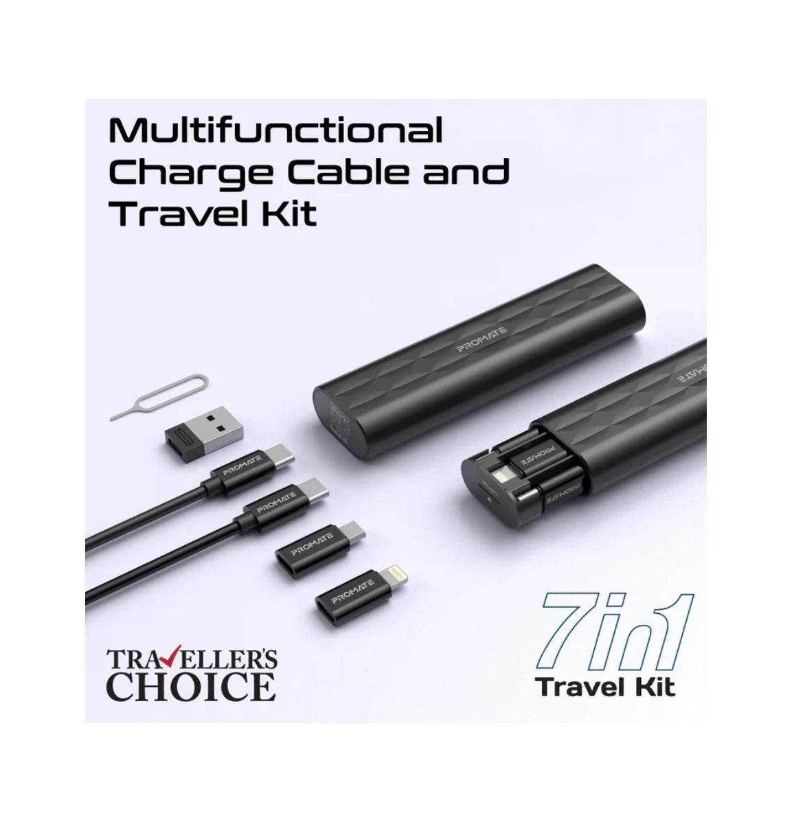 Promate PERK, Compact All in 1 Charging Cable and Travel Kit