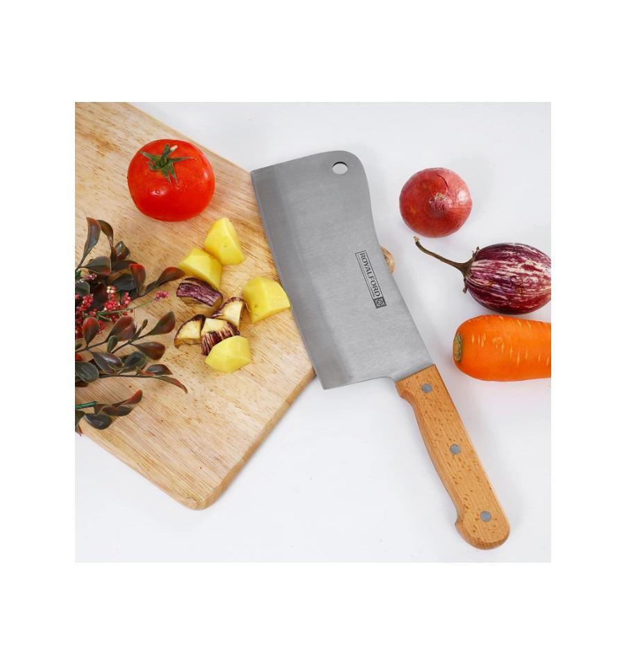 Royalford 8 Inch Cleaver Knife with Wooden Handle, RF9488