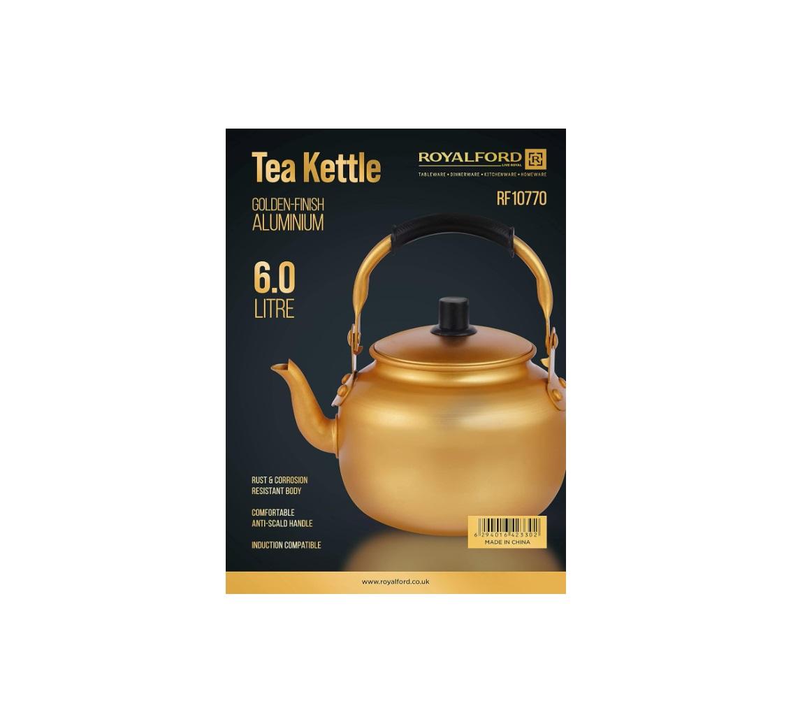 Royalford 6.0L Golden-Finish Aluminum Tea Kettle, RF10770
