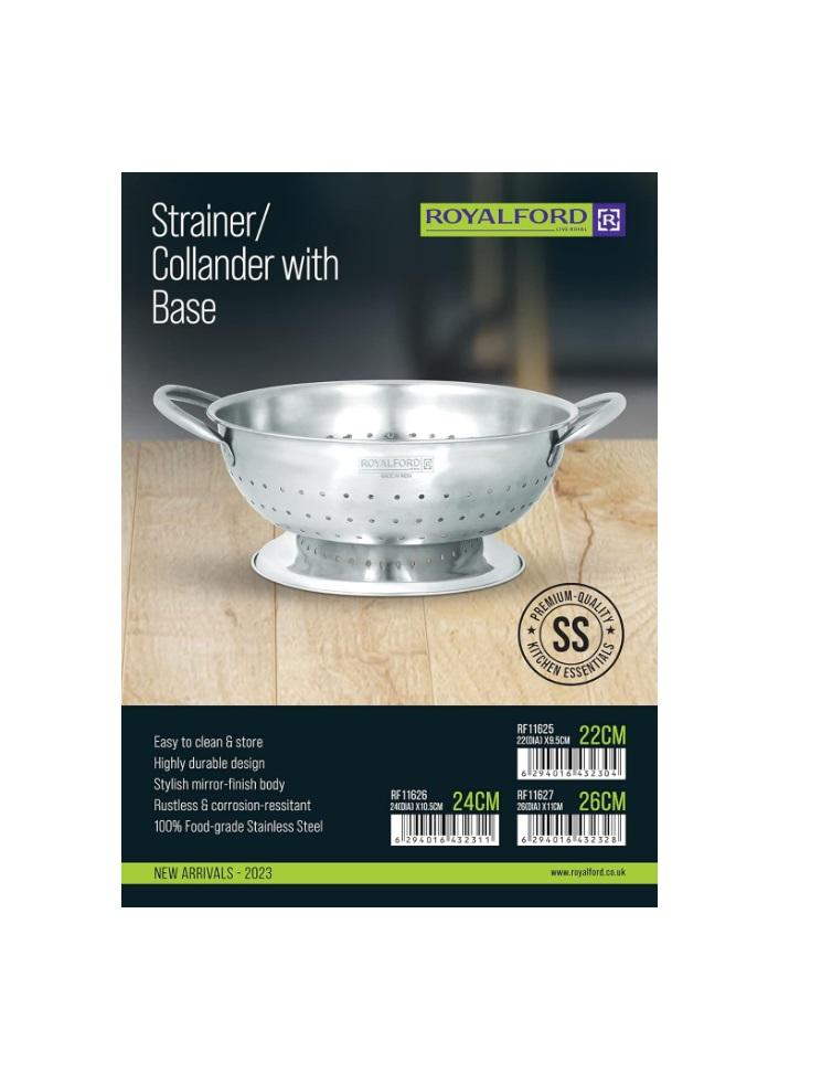 Royalford 22 cm Stainless Steel Strainer with Base, RF11625
