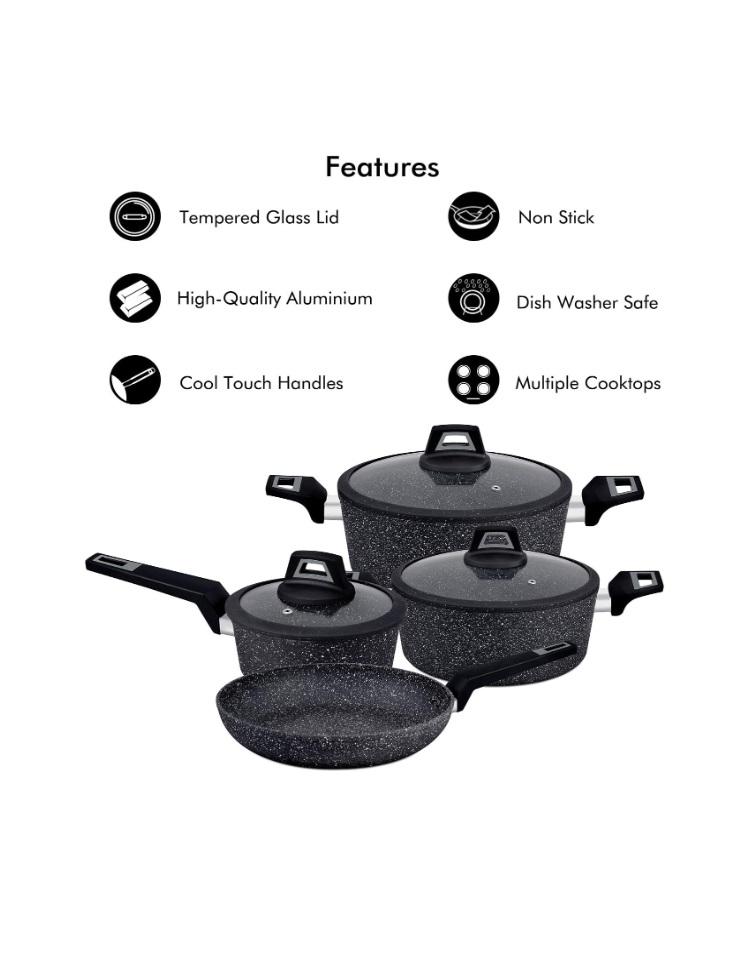 Royalford 7 Pieces Black Chef Art Aluminium Cookware Set, RF9557
