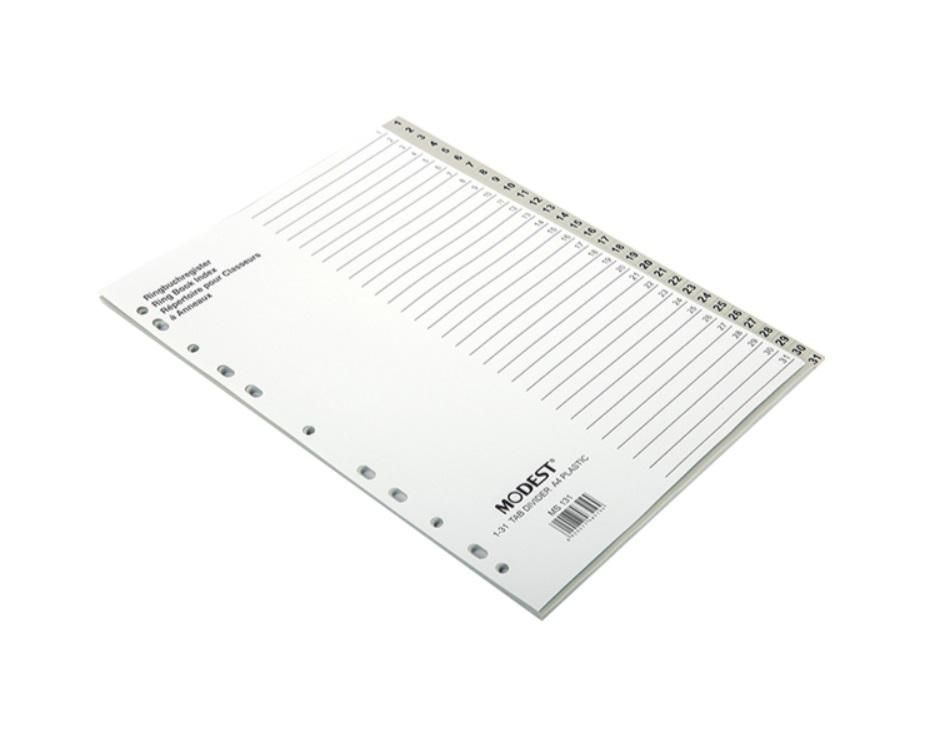 Divider PVC, 1-31 A4, Gray - 25 Sets