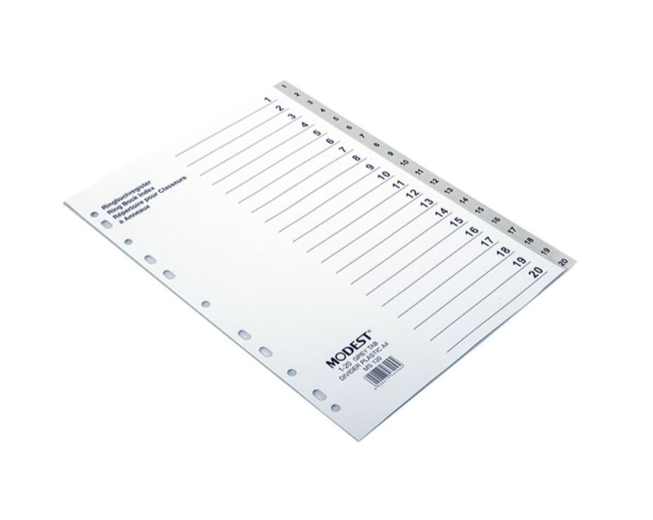 Divider 1-20 A4, Gray - 20 Sets