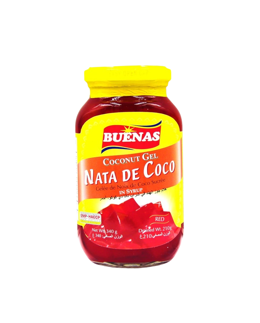 Buenas Nata de Coco, Red Coconut Gel in Syrup - 340g