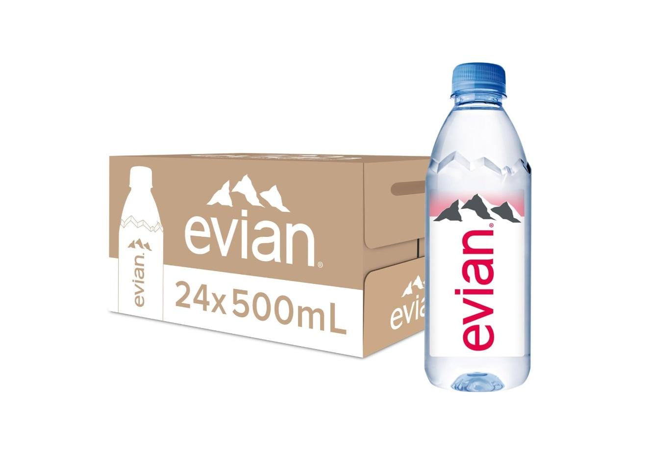 Evian Natural Mineral Water, PET bottle - 500 ml x 24