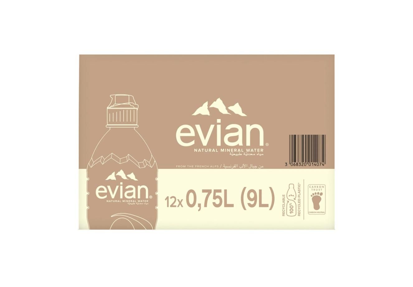 Evian Natural Mineral Water, PET bottle - 750 ml x 12