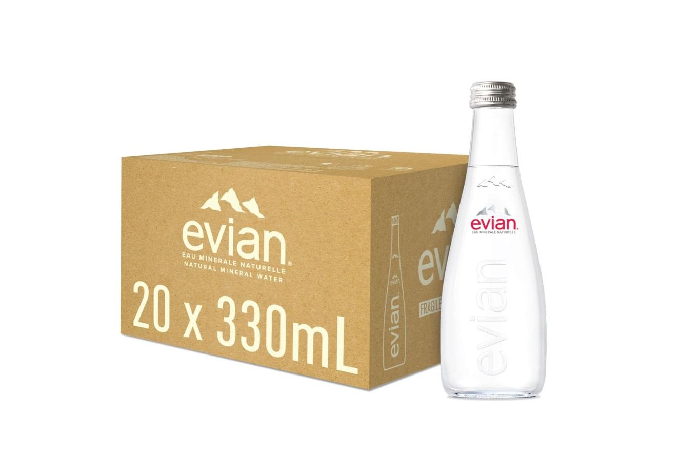 Evian Natural Mineral Water, Glass Bottle - 330 ml x 20