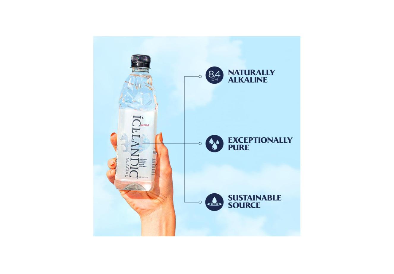 Icelandic Glacial Natural Spring Alkaline Water, PET - 500 ml x 24