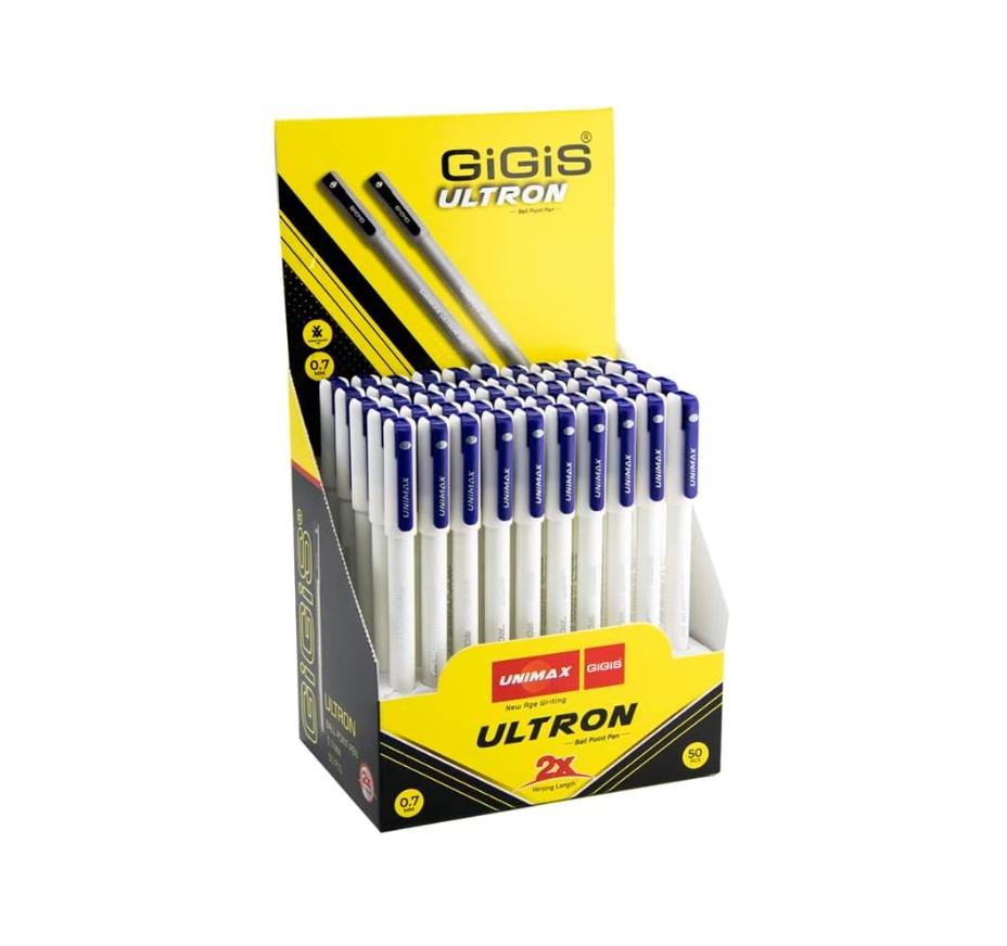 GIGIS Unimax Ultron 2X, .07 mm Ballpen, Blue - Pack of 50