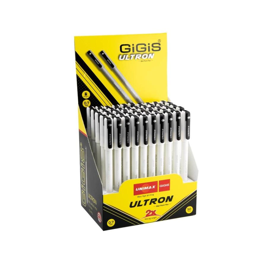 GIGIS Unimax Ultron 2X, .07 mm Ballpen, Black - Pack of 50