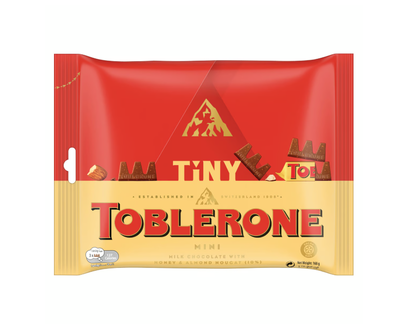 Toblerone Tiny Swiss Milk Chocolate Bars with Honey and Almond Nougat Minis Sharing Pack - 168g